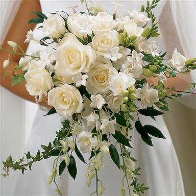 Large Ivory Rose & Orchid Scented Bridal Bouquet Bloom Florist Letch